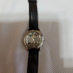 Disney Black Leather Watch with Cartoon Dial